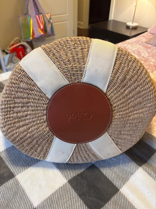 Chloé Straw Tote with Branded Canvas Straps - Natural Brown & Cream - Picture 8 of 8